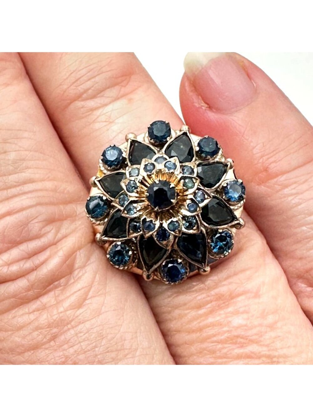 Antique Vintage 13k Fine Gold Harem Ring Blue Sapphire 6.6 Grams Size 8